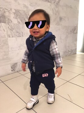 「PETIT BATEAU（プチバトー）のアイテム（ダウンベスト）」を使った、ogcgoさん（キッズ・80cm）の冬コーディネート