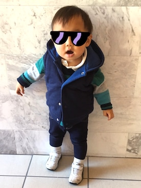 「PETIT BATEAU（プチバトー）のアイテム（ダウンジャケット/コート）」を使った、ogcgoさん（キッズ・80cm）の冬コーディネート