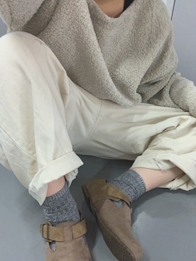 「MERLOT（メルロー）のワイドシルエット切替コクーンパンツ2966（その他パンツ）」を使った、ミユさん（レディース・159cm）の冬コーディネート