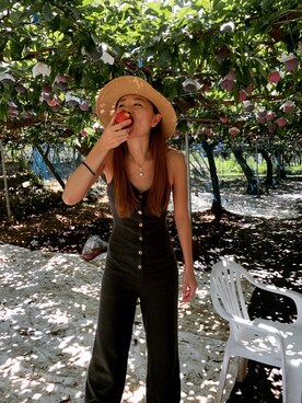 「アイテム（つなぎ/オールインワン、ブラック系）」を使った、Mococoさん（レディース・161cm）の夏コーディネート