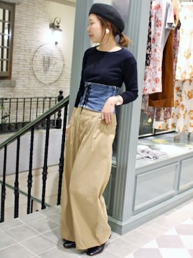 「SLOBE IENA（スローブイエナ）のアイテム（ハンチング/ベレー帽）」を使った、Laraさん（レディース・158cm）の夏コーディネート