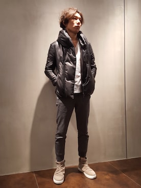 「アイテム（ライダースジャケット）」を使った、zakiさん（メンズ・174cm・40代）の冬コーディネート