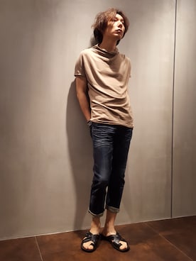 「TORNADO MART（トルネードマート）のTORNADO MART∴テンセルスラブ裏毛　ドレープカットソー（Tシャツ/カットソー）」を使った、zakiさん（メンズ・174cm）の春コーディネート