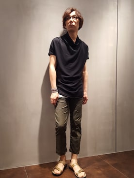 「アイテム（サンダル、グリーン系）」を使った、zakiさん（メンズ・174cm）の夏コーディネート