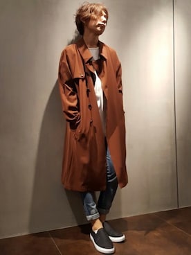 「アイテム（ステンカラーコート）」を使った、zakiさん（メンズ・174cm・40代）の秋コーディネート