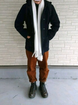 「足長効果」｜「アイテム（ダッフルコート）」を使った、ひじさん（メンズ・168cm）の冬コーディネート