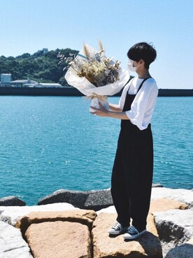 「海」｜「アイテム（サロペット/オーバーオール）」を使った、maruさん（メンズ・165cm）の秋コーディネート