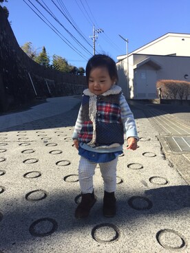 「アイテム（ダウンベスト、その他）」を使った、pine pine さん（キッズ・80cm）の冬コーディネート