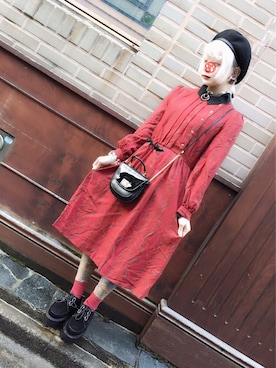 「パイピングベレー帽」｜湯さん（レディース・153cm）の冬コーディネート