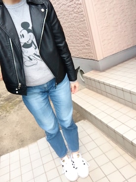 「RETRO GIRL（レトロガール）のアイテム（ライダースジャケット）」を使った、saさん（レディース・148cm）の冬コーディネート