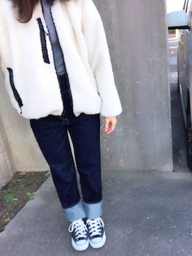 「ハイウエストストレートジーンズ」｜saさん（レディース・148cm）の冬コーディネート