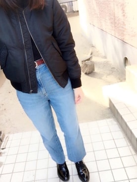 「ハイウエストストレートジーンズ」｜「アイテム（その他アウター）」を使った、saさん（レディース・148cm）の冬コーディネート