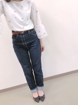 「ハイウエストストレートジーンズ」｜saさん（レディース・148cm）の夏コーディネート