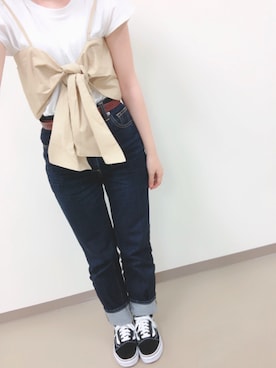 「ハイウエストストレートジーンズ」｜saさん（レディース・148cm）の夏コーディネート