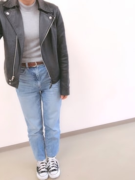 「RETRO GIRL（レトロガール）のアイテム（ライダースジャケット）」を使った、saさん（レディース・148cm）の冬コーディネート