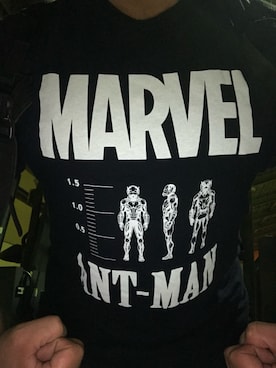 「MARVEL（マーベル）のアイテム（トップス）」を使った、永田製麺さん（メンズ・168cm）の春コーディネート