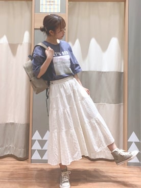 「Samansa Mos2（サマンサ モスモス）の切替ギャザースカート（スカート、ホワイト系）」を使った、みゆさん（レディース・163cm）の春コーディネート