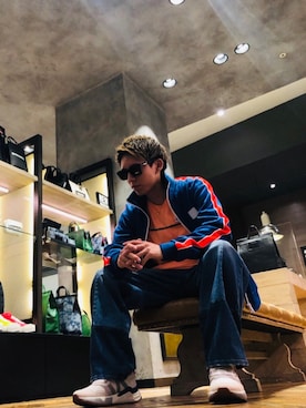 「DIESEL（ディーゼル）のDiesel - DL0227 サングラス - unisex - アセテート - ワンサイズ（サングラス、ブラック系）」を使った、Takuma  Nabetaniさん（メンズ・168cm）の夏コーディネート
