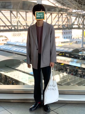 「マーガレット・ハウエル(MARGARET HOWELL)」｜「アイテム（スラックス）」を使った、ao-iroさん（メンズ・180cm）の春コーディネート