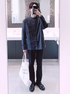 「MARGARET HOWELL（マーガレットハウエル）のアイテム（スラックス）」を使った、ao-iroさん（メンズ・180cm）の秋コーディネート