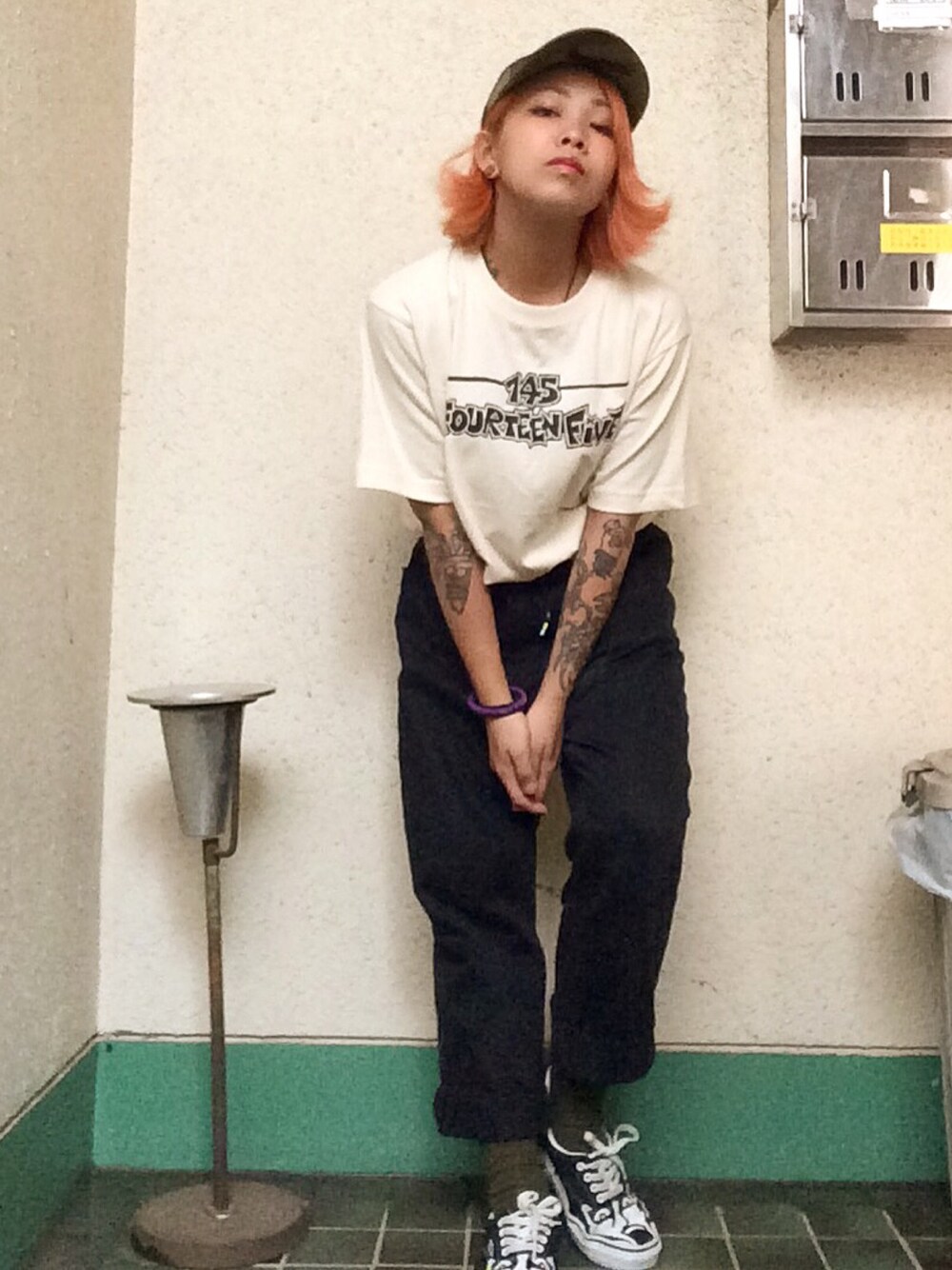 「145:FOURTEEN FIVEのアイテム（Tシャツ/カットソー、ベージュ系）」を使った、Neekoさん（レディース・145cm）の夏コーディネートの1枚目の写真