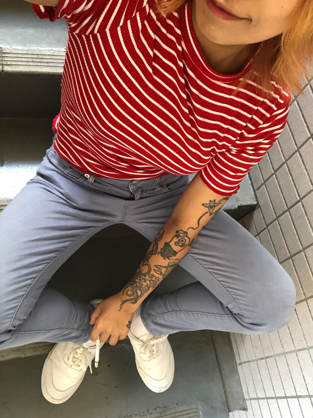 「VANSのVANS ヴァンズ ERA V95HALF MOON T.WHITE（スニーカー、ホワイト系）」を使った、Neekoさん（レディース・145cm）の夏コーディネートの1枚目の写真