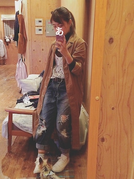 「ポニーテール」｜「アイテム（シャツワンピース）」を使った、みさん（レディース・157cm）の春コーディネート