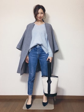 「アイテム（パンプス、ブルー系）」を使った、さくらさん（レディース・160cm）の冬コーディネート