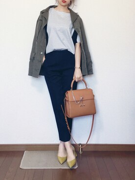 「AZUL ENCANTO」｜「アイテム（ミリタリージャケット）」を使った、さくらさん（レディース・163cm）の春コーディネート