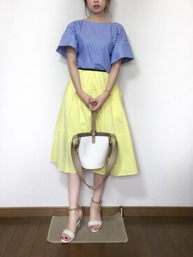 「GOUT COMMUN（グーコミューン）のアイテム（ショルダーバッグ）」を使った、さくらさん（レディース・163cm）の夏コーディネート