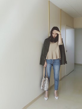 「zozoデニム」｜「アイテム（ミリタリージャケット）」を使った、さくらさん（レディース・163cm）の春コーディネート