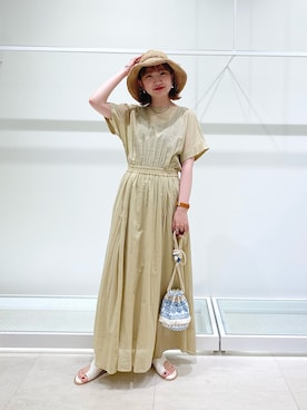 「2wayワンピース」｜「アイテム（帽子）」を使った、まっちゃんさん（レディース・154cm）の春コーディネート