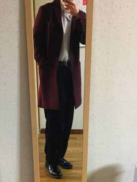 「SHIPS（シップス）のアイテム（チェスターコート）」を使った、ちぺさん（メンズ・180cm）の冬コーディネート