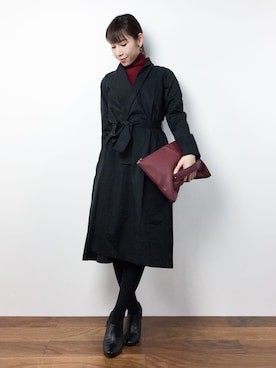 「PICCIN（ピッチン）のアイテム（チェスターコート）」を使った、田中彩央里さん（レディース・158cm）の冬コーディネート