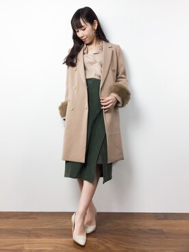 「TIENS ecoute（ティアンエクート）のアイテム（ジャケット/アウター）」を使った、田中彩央里さん（レディース・158cm）の冬コーディネート