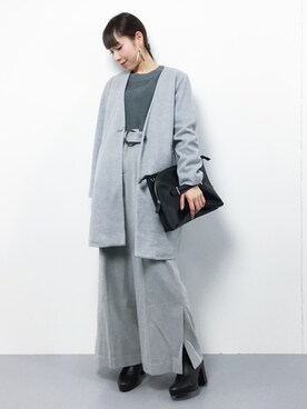 「select MOCA（セレクトモカ）のアイテム（ノーカラージャケット）」を使った、田中彩央里さん（レディース・158cm）の冬コーディネート