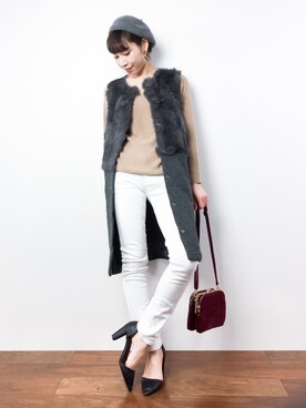 「INTERPLANET（インタープラネット）のアイテム（その他アウター）」を使った、田中彩央里さん（レディース・158cm）の冬コーディネート