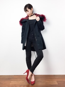 「MILKFED.（ミルクフェド）のアイテム（モッズコート）」を使った、田中彩央里さん（レディース・158cm）の冬コーディネート