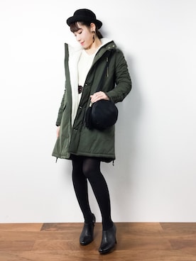 「31 Sons de mode（トランテアン　ソン　ドゥ　モード）のアイテム（モッズコート）」を使った、田中彩央里さん（レディース・158cm）の冬コーディネート