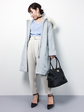 「amelier MAJESTIC LEGON（アメリエルマジェスティックレゴン）のアイテム（ジャケット/アウター）」を使った、田中彩央里さん（レディース・158cm）の冬コーディネート