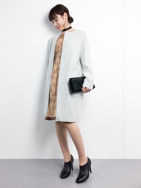 「コーディガン」｜「アイテム（ステンカラーコート）」を使った、田中彩央里さん（レディース・158cm）の冬コーディネート