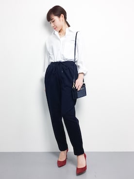 「TOPKAPI（トプカピ）のアイテム（ショルダーバッグ）」を使った、田中彩央里さん（レディース・158cm）の冬コーディネート