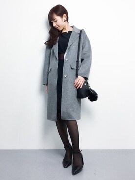 「リバーシブル」｜「アイテム（チェスターコート）」を使った、田中彩央里さん（レディース・158cm）の冬コーディネート