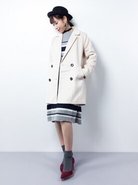 「archives（アルシーヴ）のアイテム（チェスターコート）」を使った、田中彩央里さん（レディース・158cm）の冬コーディネート