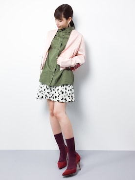 「SpRay（スプレイ）のアイテム（ブルゾン）」を使った、田中彩央里さん（レディース・158cm）の冬コーディネート