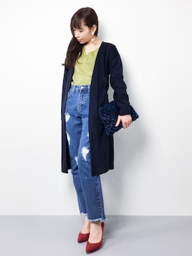 「PICCIN（ピッチン）のアイテム（ノーカラージャケット）」を使った、田中彩央里さん（レディース・158cm）の冬コーディネート