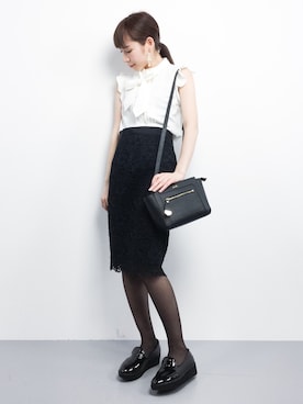 「ボウタイブラウス」｜田中彩央里さん（レディース・158cm）の冬コーディネート