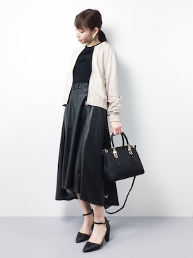 「ピンクベージュ」｜「アイテム（MA-1）」を使った、田中彩央里さん（レディース・158cm）の冬コーディネート