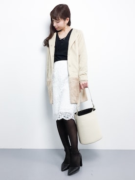 「KOBE LETTUCE（コウベレタス）のアイテム（その他アウター）」を使った、田中彩央里さん（レディース・158cm）の冬コーディネート