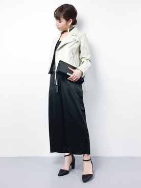 「SPIRALGIRL（スパイラルガール）のアイテム（ライダースジャケット）」を使った、田中彩央里さん（レディース・158cm）の冬コーディネート
